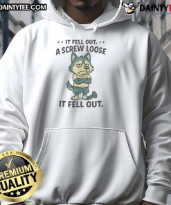 Funny Husky wearing a hoodie with the phrase 'If fell out, a screw loose' showcasing a playful and humorous vibe.