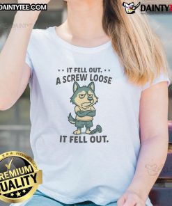 Funny Husky graphic on a ladies tee, featuring a quirky quote about falling out and loose screws. Perfect for dog lovers!