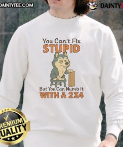 Funny Husky sweatshirt featuring the phrase 'You Can't Fix Stupid, But You Can Numb It With A 24' in playful design.