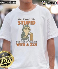 Funny Husky graphic on a T-shirt with text: 'You Can't Fix Stupid But You Can Numb It With A 24' for dog lovers.