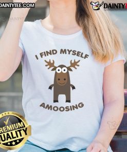 Alt Text: Funny 'I Find Myself Amoosing' ladies tee featuring a playful design and vibrant colors, perfect for casual wear.