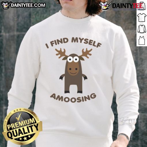 Funny 'I Find Myself Amoosing' sweatshirt design featuring a playful cow illustration, perfect for animal lovers.