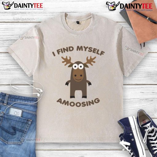 Funny 'I Find Myself Amoosing' washed t-shirt featuring a humorous design, perfect for casual wear and gifting.