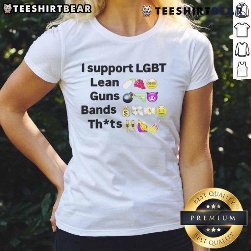 Funny I Support LGBT Lean Guns Bands Ladies Tee featuring vibrant graphics promoting inclusivity and humor.