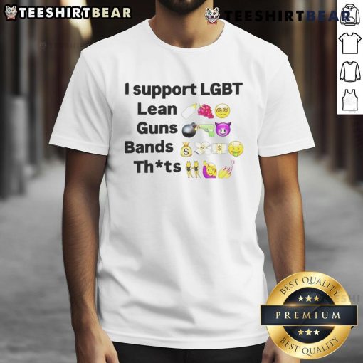 Alt Text: Funny I Support LGBT Lean Guns Bands T-Shirt featuring colorful graphics and a humorous message celebrating inclusivity.
