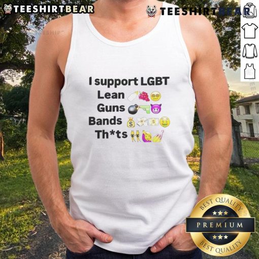Funny 'I Support LGBT Lean Guns' tank top design showcasing vibrant colors and humorous text for pride and gun rights enthusiasts.