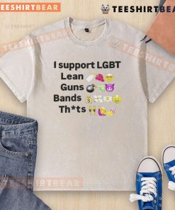 Alt Text: Funny I Support LGBT Lean Guns Bands T-Shirt in washed style, showcasing vibrant colors and a humorous design.