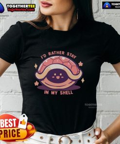 Funny 'I'd Rather Stay In My Shell' ladies tee featuring a playful shell graphic for introverted women.