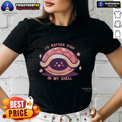 Funny 'I'd Rather Stay In My Shell' ladies tee featuring a playful shell graphic for introverted women.