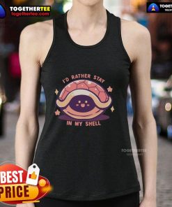 Funny 'I'd Rather Stay in My Shell' tank top featuring a playful design, perfect for casual wear and ocean lovers.