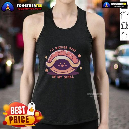 Funny 'I'd Rather Stay in My Shell' tank top featuring a playful design, perfect for casual wear and ocean lovers.