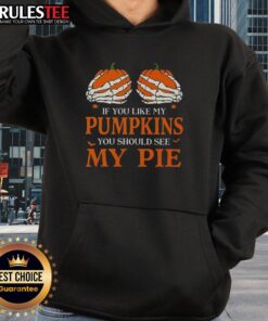 Funny Halloween hoodie featuring pumpkins and pie graphic, perfect for fall festivities and seasonal celebrations.