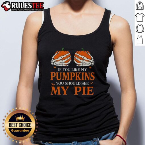 Funny Halloween tank top featuring pumpkins and pie design, perfect for festive fall celebrations and pumpkin lovers.
