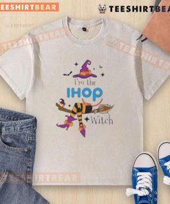 Funny 'I'm the IHOP Witch' Halloween washed t-shirt design featuring a whimsical witch and IHOP-themed graphics.