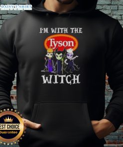 Funny 'I'm with the Tyson Foods Witch' Halloween hoodie featuring quirky villain graphics for festive style.