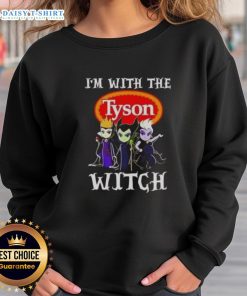 Funny 'I'm With The Tyson Foods Witch' Halloween sweatshirt featuring whimsical design and vibrant colors for festive wear.