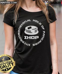 Funny interdimensional hole of pancakes ladies tee featuring whimsical pancake graphics and vibrant colors for a fun style.