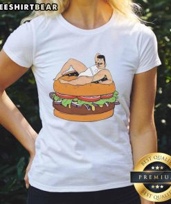 Alt Text: Humorous 'Funny Is Bob Belcher Bisexuals' cartoon design on a ladies' tee featuring Bob and his iconic hamburger.