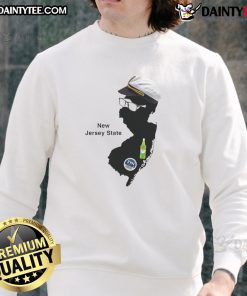 Alt Text: Funny Jimmy wearing a New Jersey state sweatshirt, showcasing a humorous design perfect for state pride and casual wear.