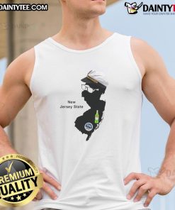 Funny Jimmy wearing a New Jersey State tank top, showcasing a humorous design perfect for casual summer wear.