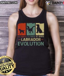 Funny Labrador evolution graphic on a dog lover's puppy tank top, showcasing comedic dog breed transformation.