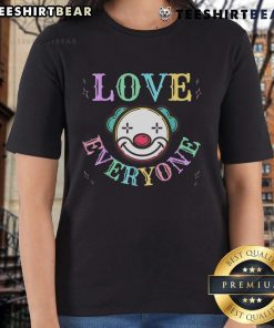 Funny Love Everyone Clown Face Tee in pastel rainbow colors, spreading positive vibes for ladies' casual wear.