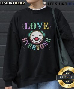 Funny Love Everyone clown face sweatshirt in pastel rainbow colors, perfect for positive vibes and casual wear.