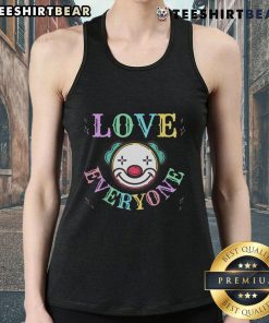 Funny love everyone clown face tank top in pastel rainbow colors, perfect for spreading positive vibes.