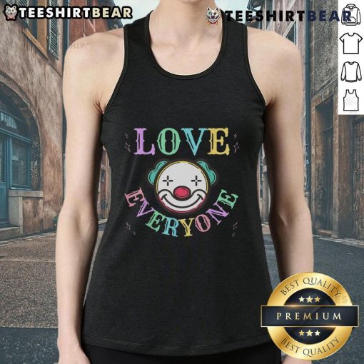 Funny love everyone clown face tank top in pastel rainbow colors, perfect for spreading positive vibes.