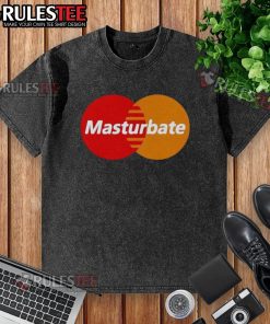 Funny MasterBate Mastercard logo parody on a washed t-shirt, showcasing humor and unique graphic design.