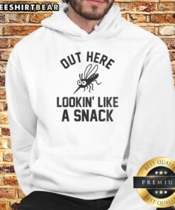 Funny mosquito out here looking like a snack hoodie design featuring a playful mosquito graphic and vibrant colors.