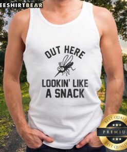Funny mosquito graphic on a tank top, humorously depicting it as a snack, perfect for summer wear.