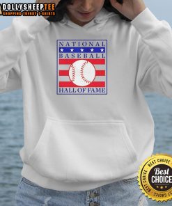 Funny National Baseball Hall of Fame primary logo on a natural hoodie, perfect for baseball fans and casual wear.