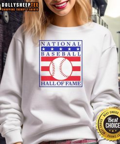 Alt Text: Funny National Baseball Hall of Fame primary logo on a cozy sweatshirt, perfect for baseball fans and collectors.
