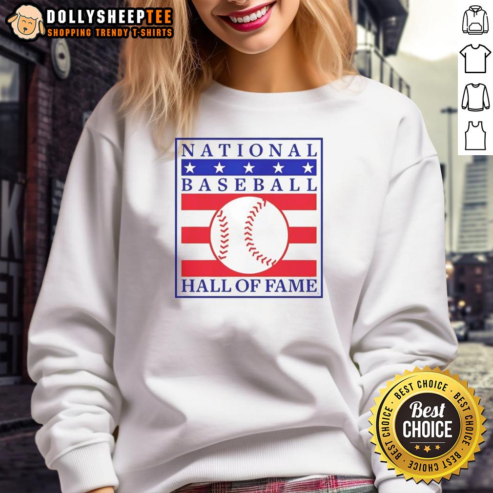 Funny National Baseball Hall Of Fame Primary Logo Natural Sweatshirt Alt Text: Funny National Baseball Hall of Fame primary logo on a cozy sweatshirt, perfect for baseball fans and collectors.
