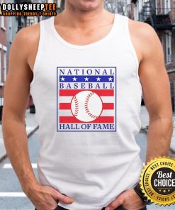 Funny National Baseball Hall of Fame primary logo on a natural tank top, perfect for baseball fans and collectors.