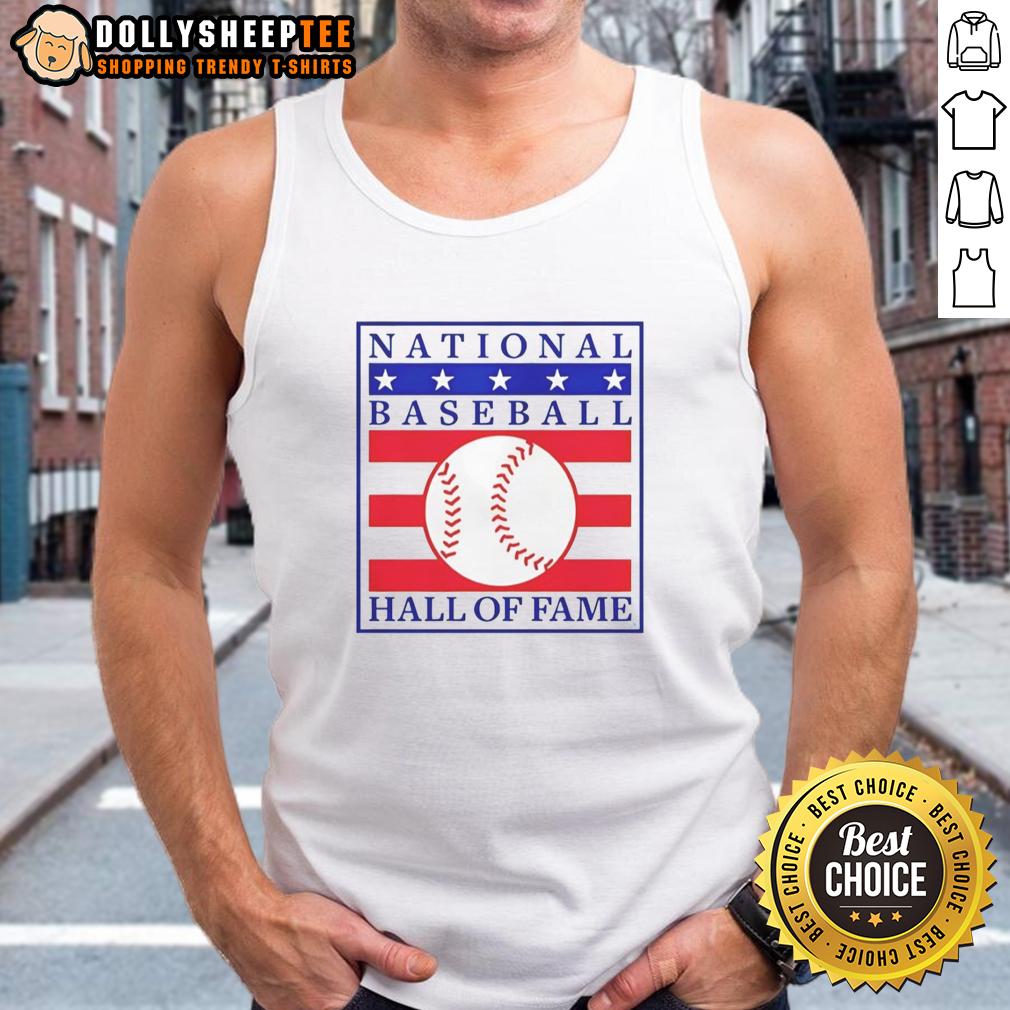 Funny National Baseball Hall Of Fame Primary Logo Natural Tank Top Funny National Baseball Hall of Fame primary logo on a natural tank top, perfect for baseball fans and collectors.