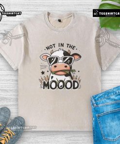 Funny Not In The Mooood Cow Washed T-Shirt featuring a playful cow graphic, perfect for casual wear and humor lovers.