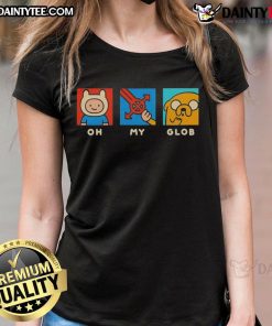 Alt Text: Funny Oh My Glob Adventure Time ladies tee featuring colorful characters and playful design for fans of the show.