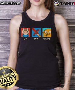 Funny Oh My Glob Adventure Time tank top featuring vibrant colors and cartoon characters for fans of the series.