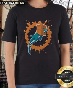 Funny Paper Bag Dolphin Ladies Tee featuring a playful dolphin graphic on a stylish women's t-shirt.