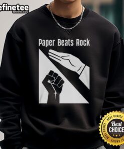 Alt Text: Funny Paper Beats Rock logo sweatshirt featuring a playful design perfect for casual wear and humor enthusiasts.