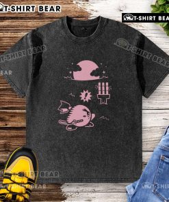 Funny pink ninja Kirby samurai gamer washed t-shirt, featuring a playful design perfect for gaming enthusiasts.