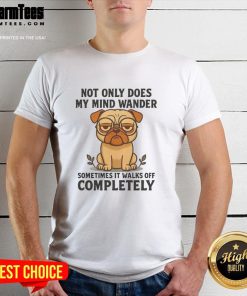 Alt Text: Funny pug dog graphic on a t-shirt with the phrase Not Only Does My Mind Wander, ideal for dog lovers.