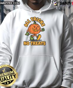 Funny Pumpkin hoodie with All Tricks No Treats design, perfect for Halloween celebrations and festive attire.