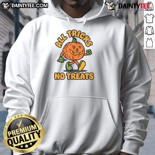 Funny Pumpkin hoodie with All Tricks No Treats design, perfect for Halloween celebrations and festive attire.