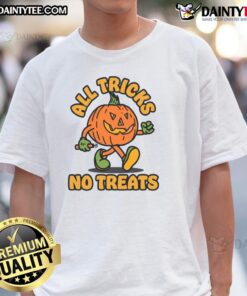 Funny Pumpkin All Tricks No Treats Halloween T-Shirt featuring a playful pumpkin design for spooky season fun.