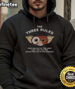 Alt Text: Funny retro Gizmo hoodie featuring the three rules from Gremlins, perfect for fans of classic movie merchandise.