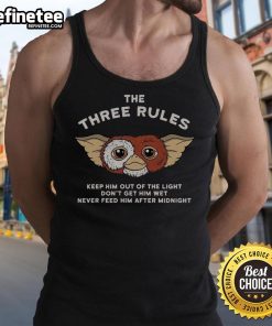 Funny retro Gizmo tank top featuring the three rules from Gremlins, perfect for fans of classic movies and pop culture.