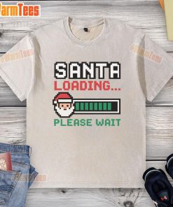 Funny Santa loading pixel art on a washed t-shirt, perfect for festive holiday humor and casual Christmas attire.
